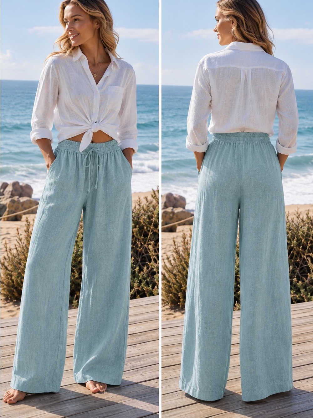 Flowy Drapey Italian Linen Wide-Leg Pants purchased in Mykonos! 😍POCKETS😍 NWT